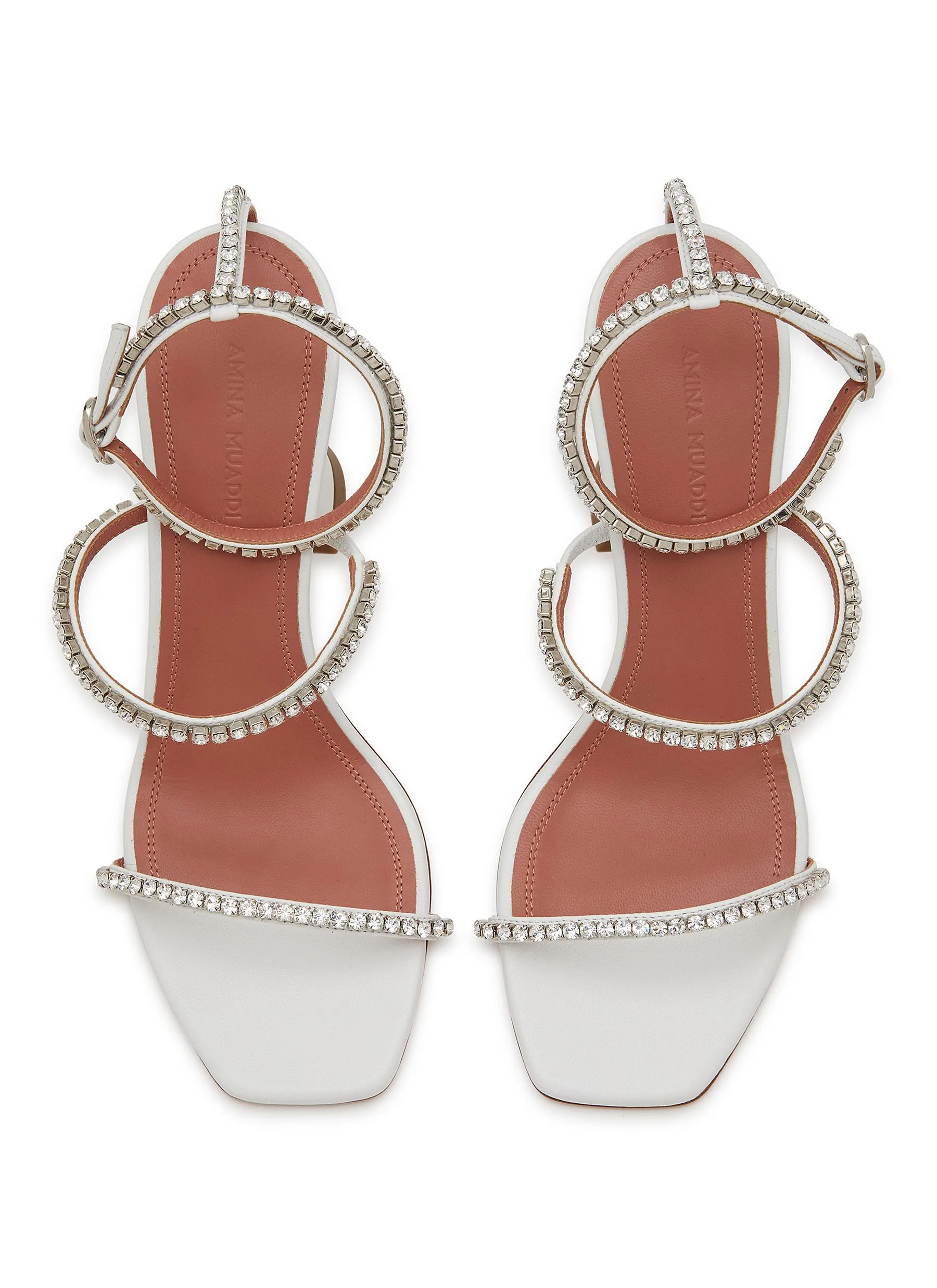 -----------AMINA MUADDI  ---- ------------WHITE ----Gilda 95 Leather Heeled Sandals --