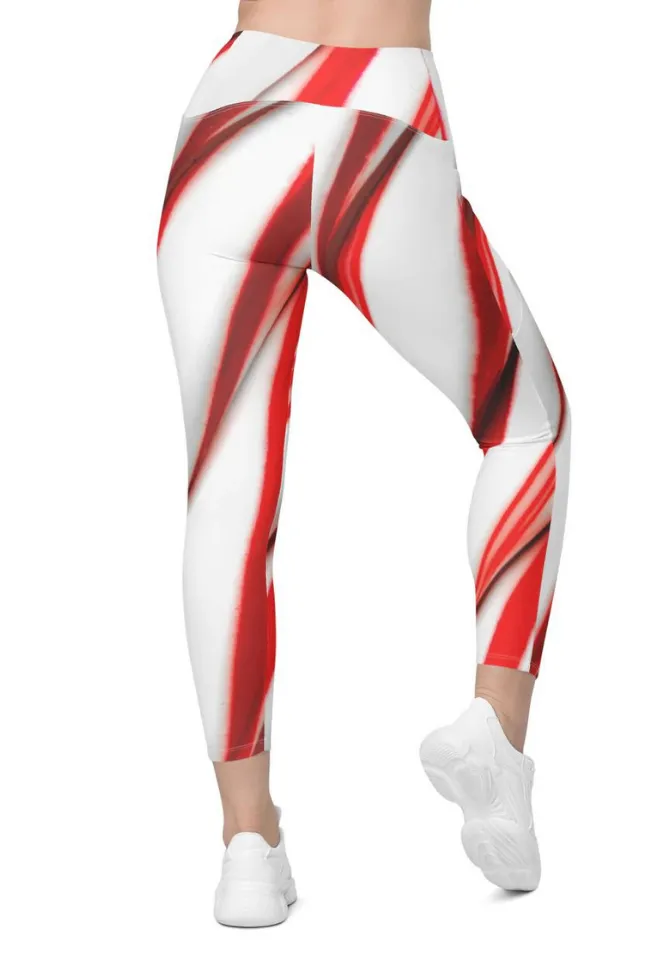 3D Candy Cane Crossover Leggings With Pockets