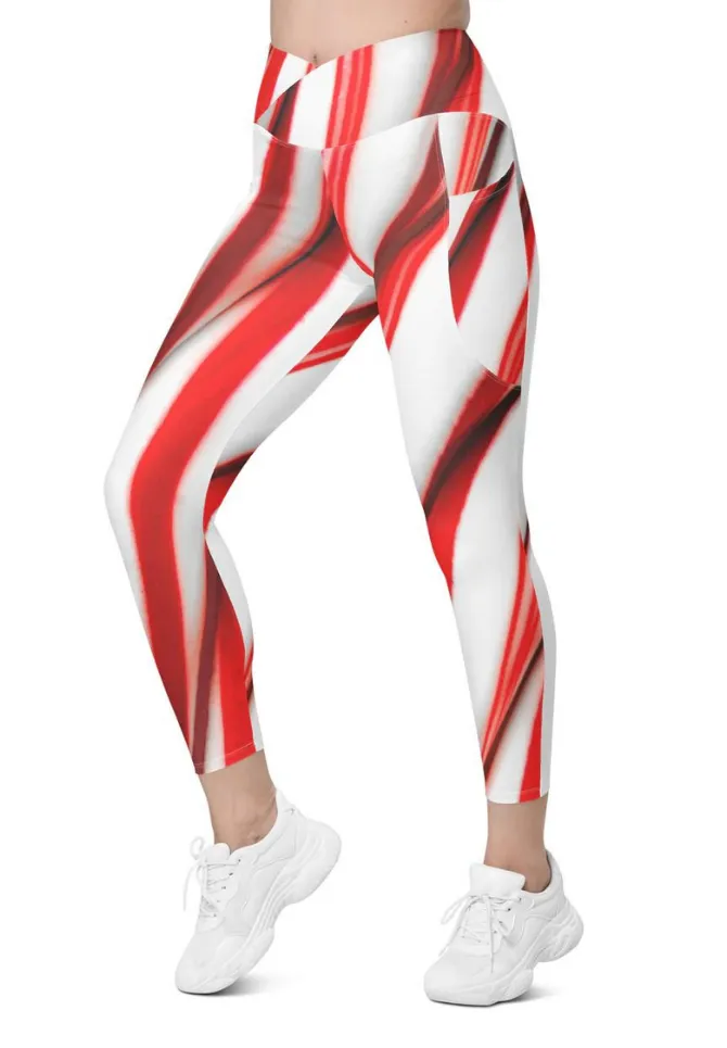 3D Candy Cane Crossover Leggings With Pockets