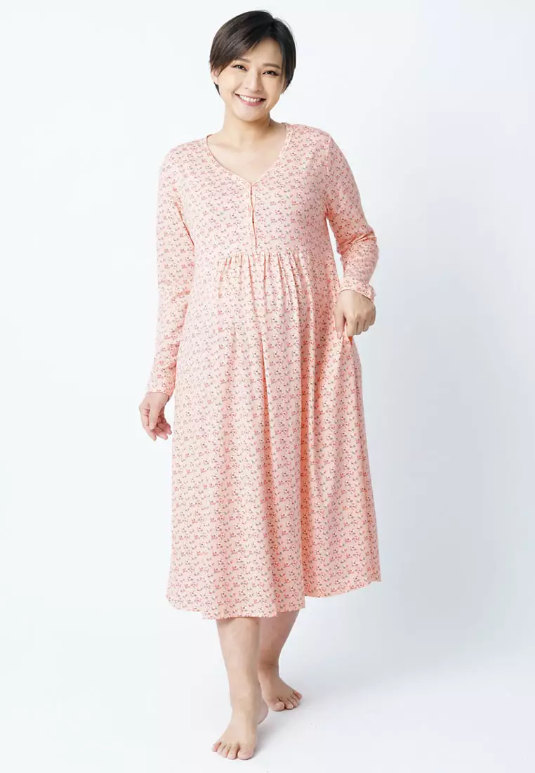 9months Maternity Peach Sleepwear Nursing Dress