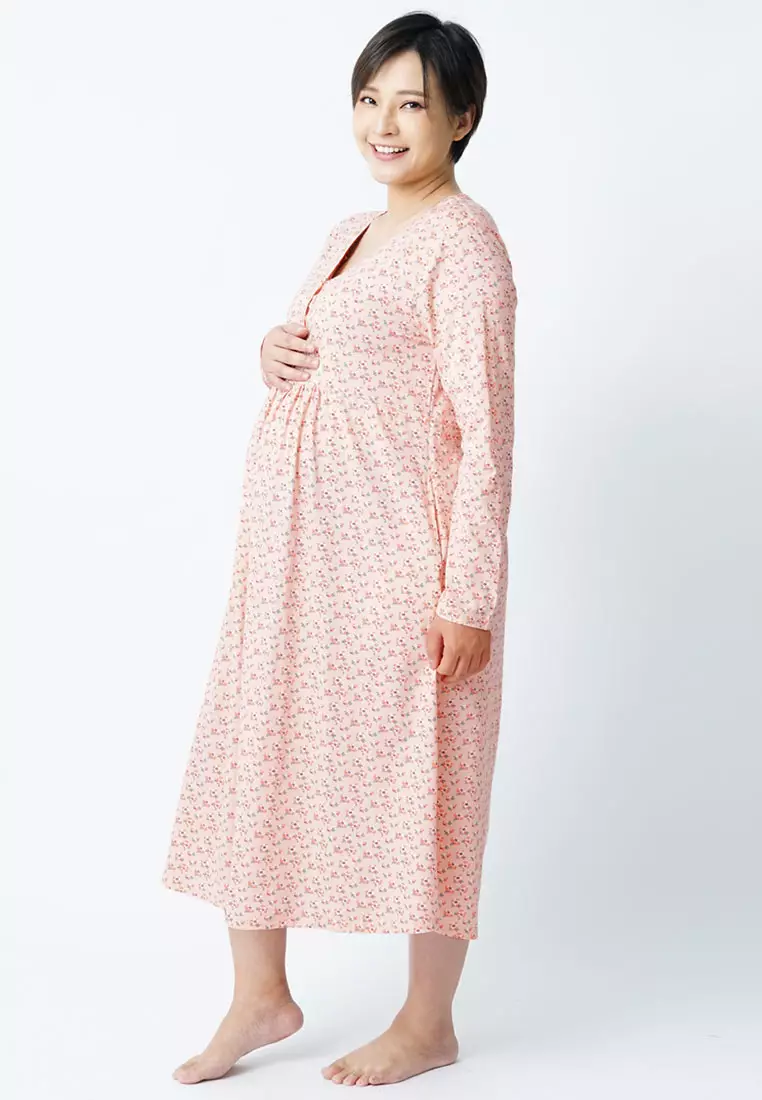 9months Maternity Peach Sleepwear Nursing Dress