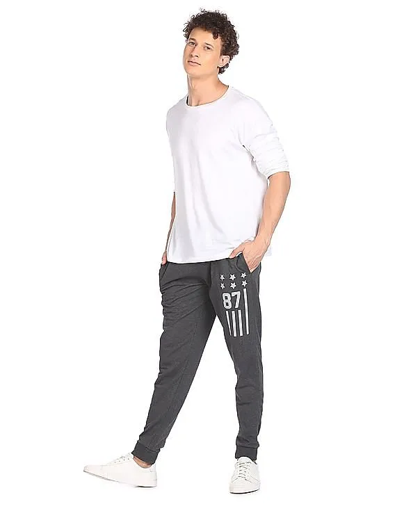 Aeropostale Men Charcoal Brand Print Heathered Joggers