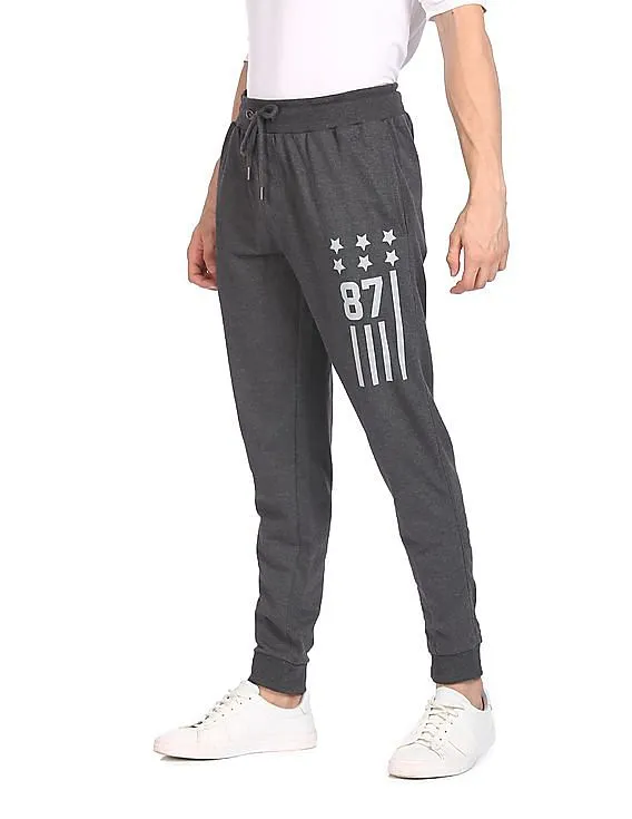 Aeropostale Men Charcoal Brand Print Heathered Joggers