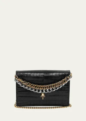 Alexander McQueen Small Skull Croc-Embossed Shoulder Bag