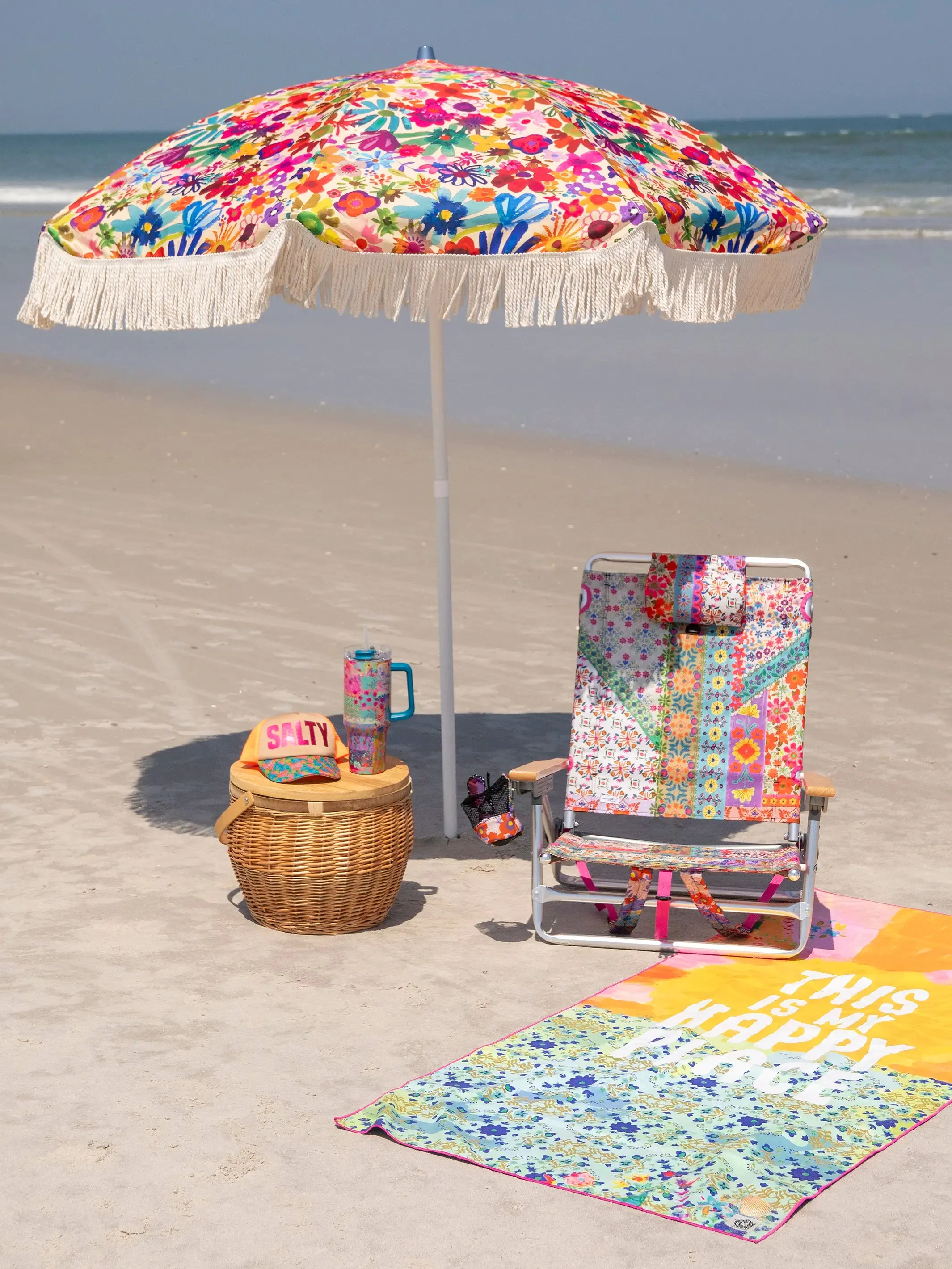 Beach Umbrella - Bright Floral Garden