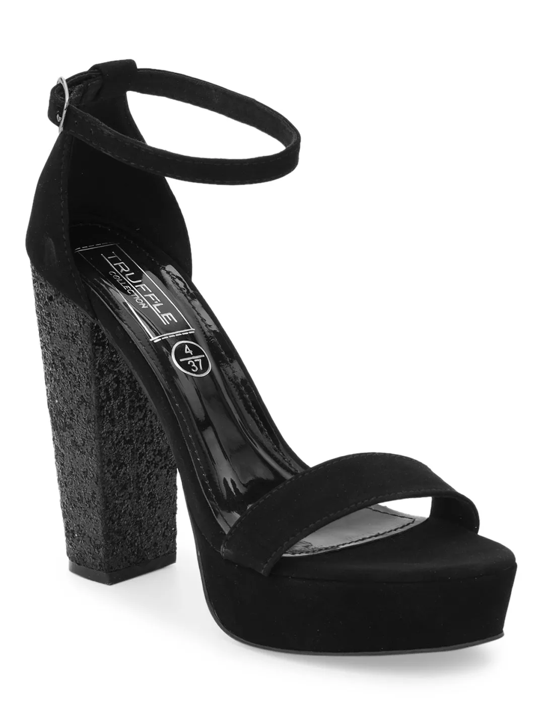 Black Suede Diamond Block Heel Sandals (TP10376-BLK)