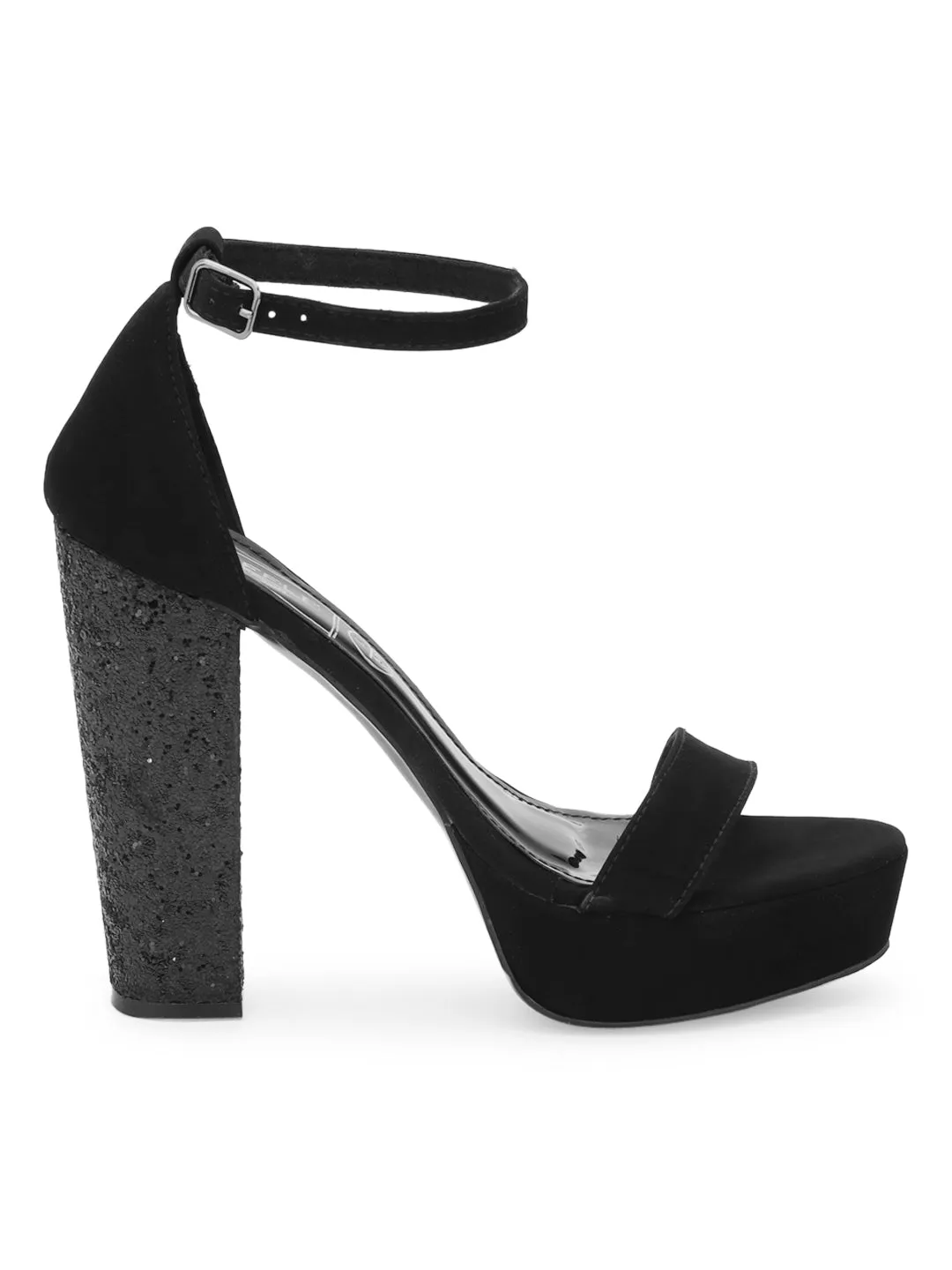 Black Suede Diamond Block Heel Sandals (TP10376-BLK)