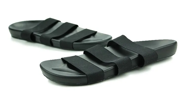 Black Tri Rubber Bands Straps Mens Roman Gladiator Sandals