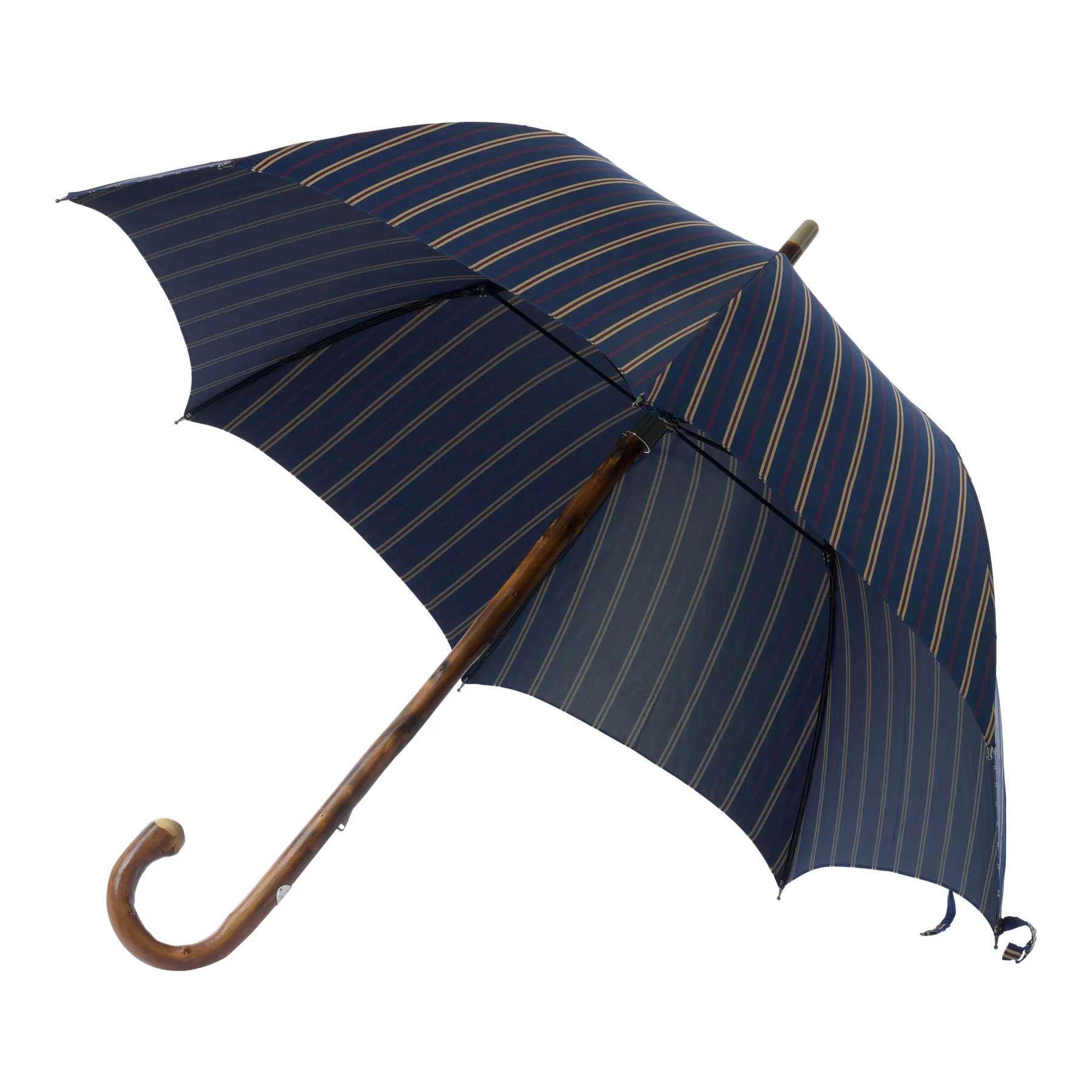  Bontoni Chestnut Wood-Handle Striped Umbrella in Blue