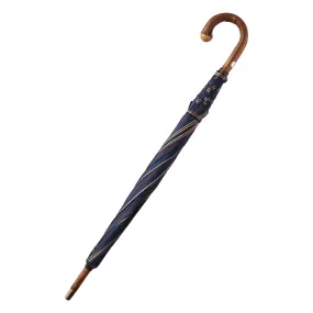  Bontoni Chestnut Wood-Handle Striped Umbrella in Blue