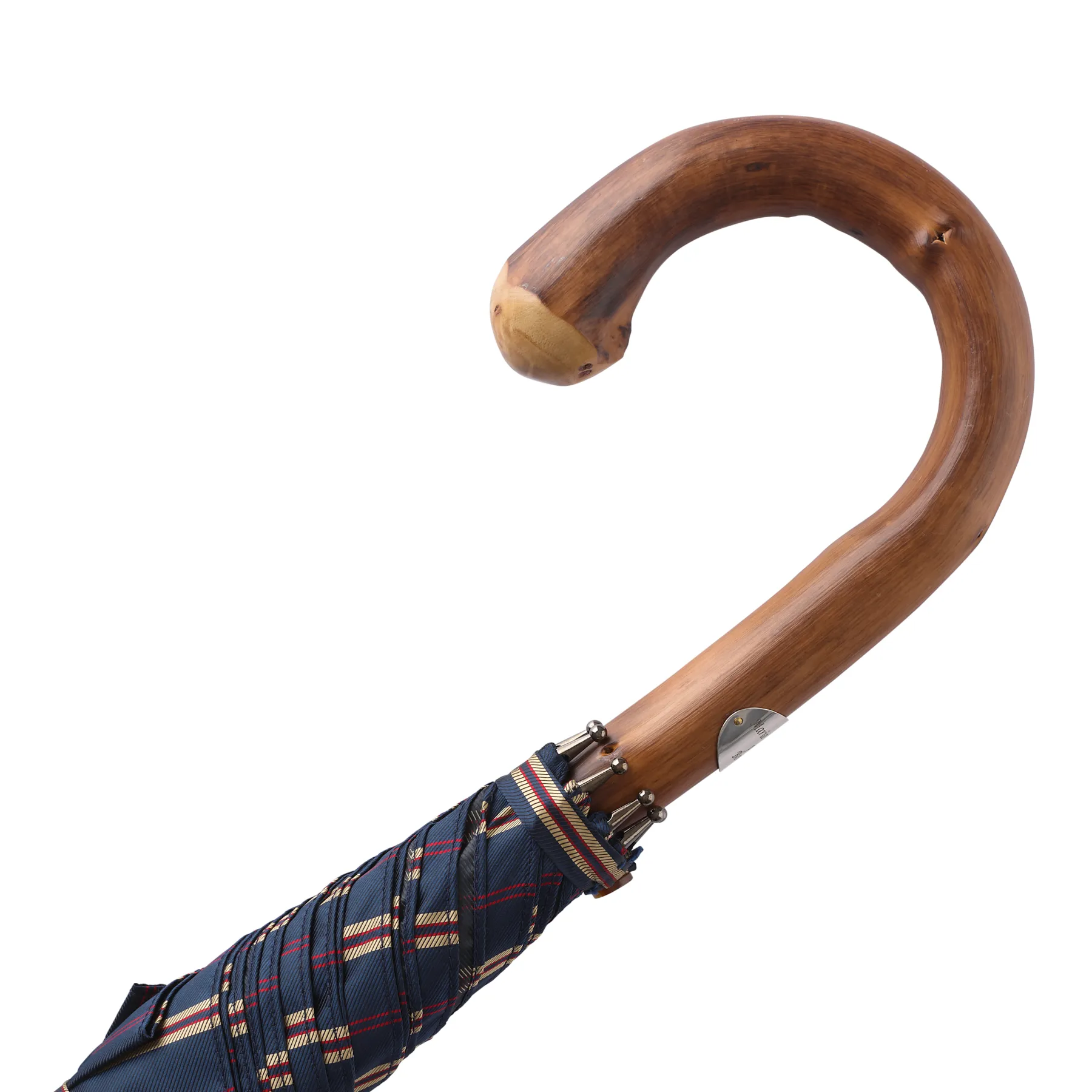  Bontoni Chestnut Wood-Handle Striped Umbrella in Blue