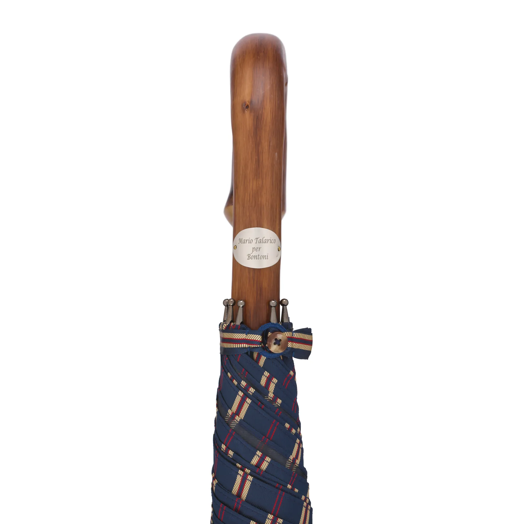  Bontoni Chestnut Wood-Handle Striped Umbrella in Blue