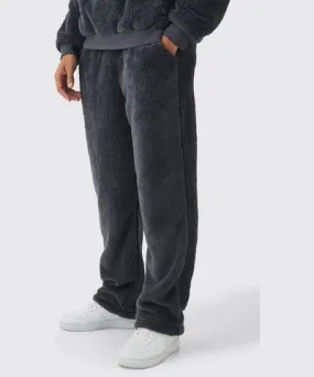 boohoo Mens Straight Leg Teddy Borg Joggers