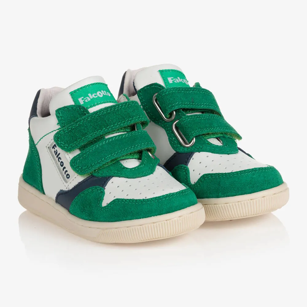 Boys White & Green Leather Trainers