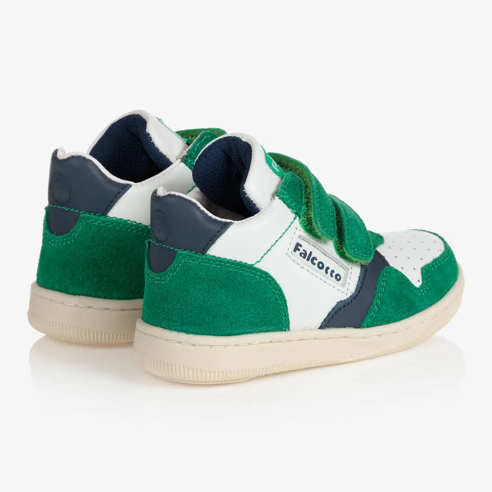 Boys White & Green Leather Trainers