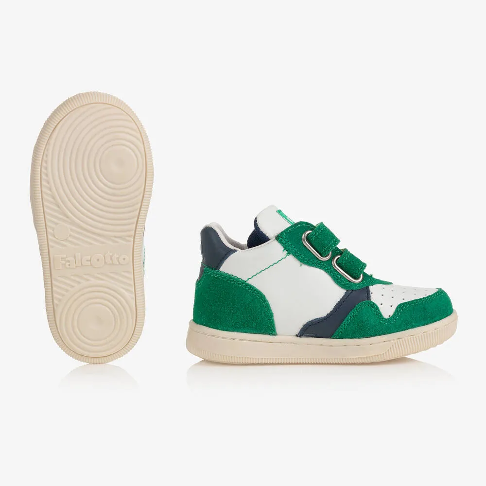 Boys White & Green Leather Trainers