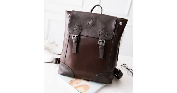 Brown Retro Square Vintage Old School Backpack Bag