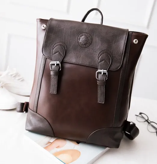 Brown Retro Square Vintage Old School Backpack Bag