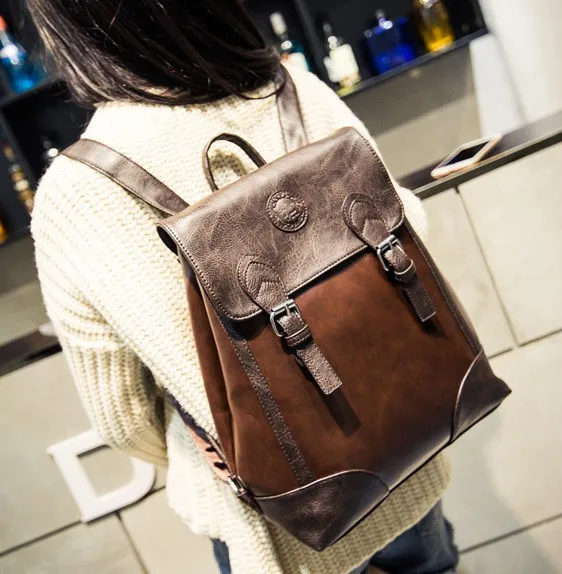 Brown Retro Square Vintage Old School Backpack Bag