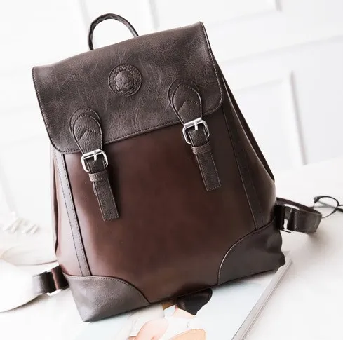 Brown Retro Square Vintage Old School Backpack Bag