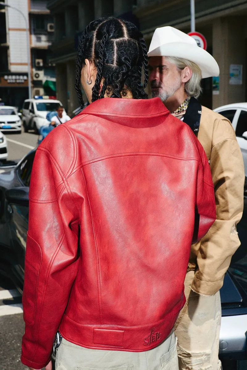 Burgundy Washed Cropped Leather Jacket