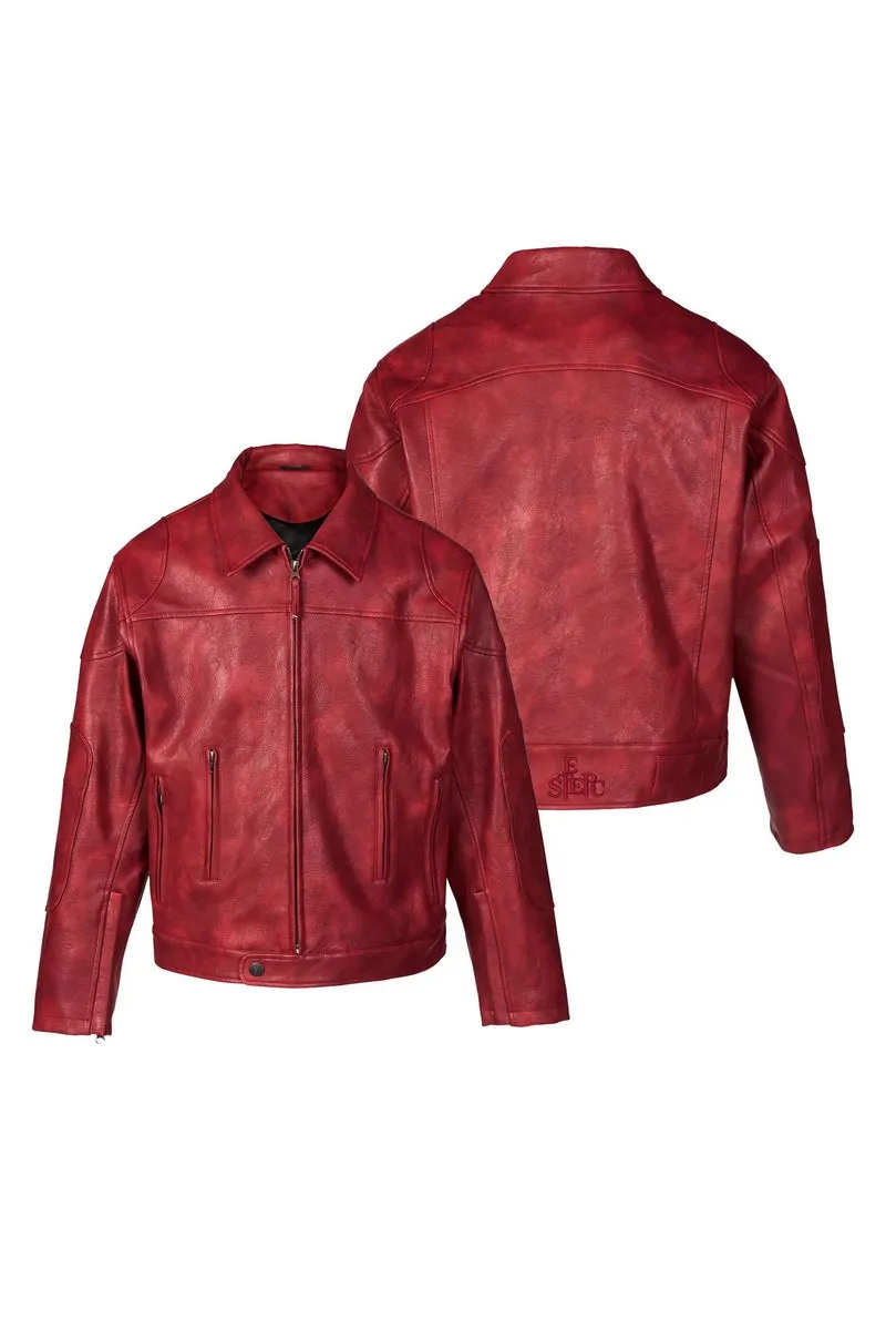 Burgundy Washed Cropped Leather Jacket