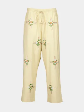 Cream Embroidered Cabin Trousers