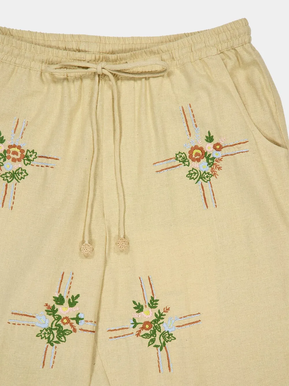 Cream Embroidered Cabin Trousers