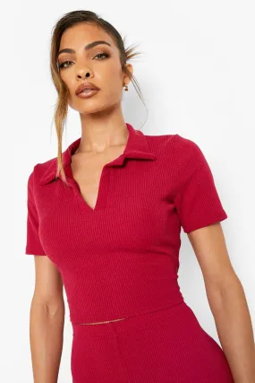 Crinkle Polo Neck Crop Top