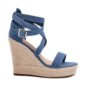 Denim wedge sandals with braid, Blue Salthe