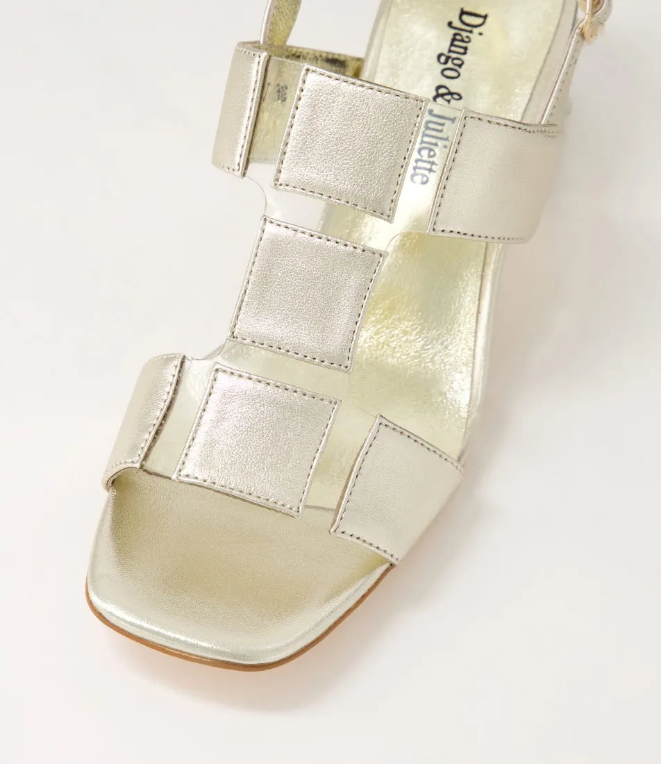 DJANGO & JULIETTE Pando Pale Gold Clear Leather Vinylite Sandals