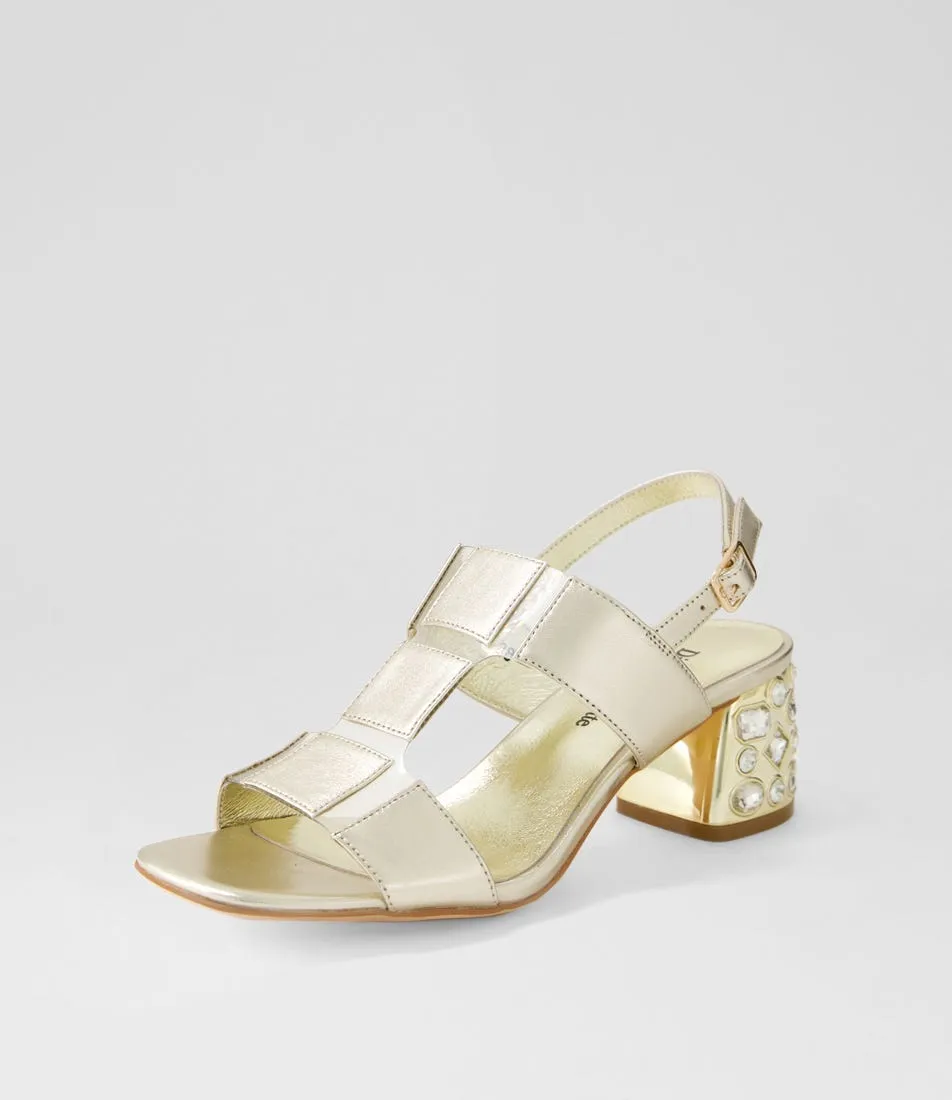 DJANGO & JULIETTE Pando Pale Gold Clear Leather Vinylite Sandals