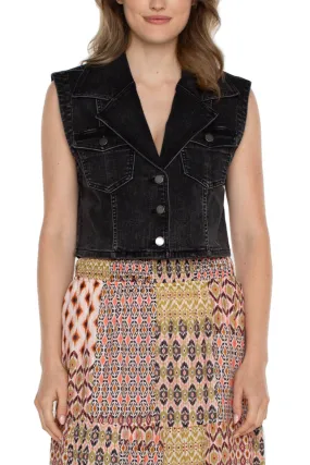 Eco Noth Collar Crop Vest- Black