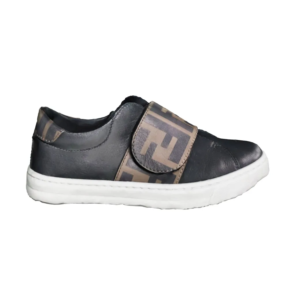 Fendi Kids Leather FF Logo Trainers in Black