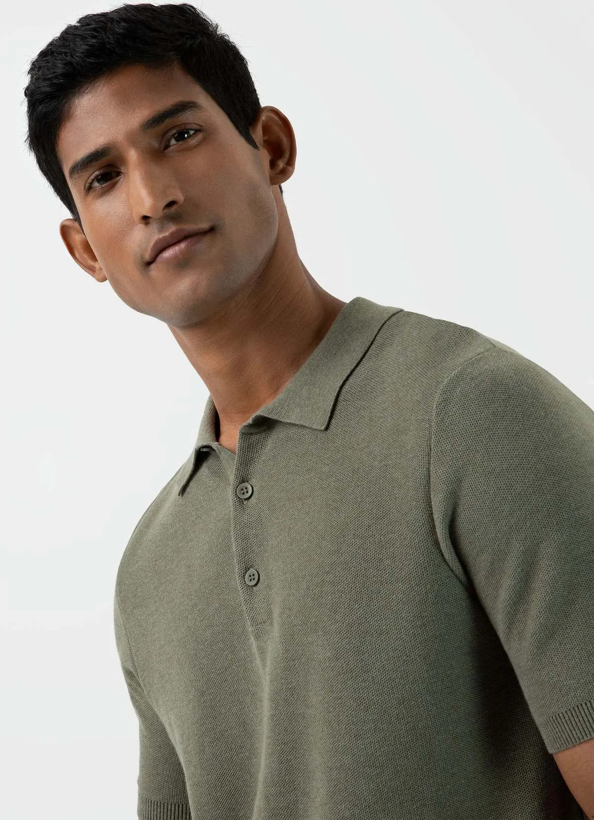 Fine Texture Polo Shirt - Pale Khaki