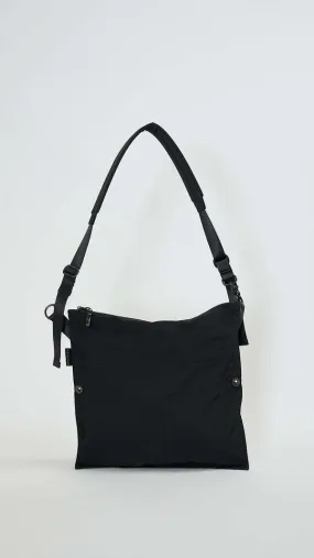 Gabardine Medium Flat Shoulder Bag - Black