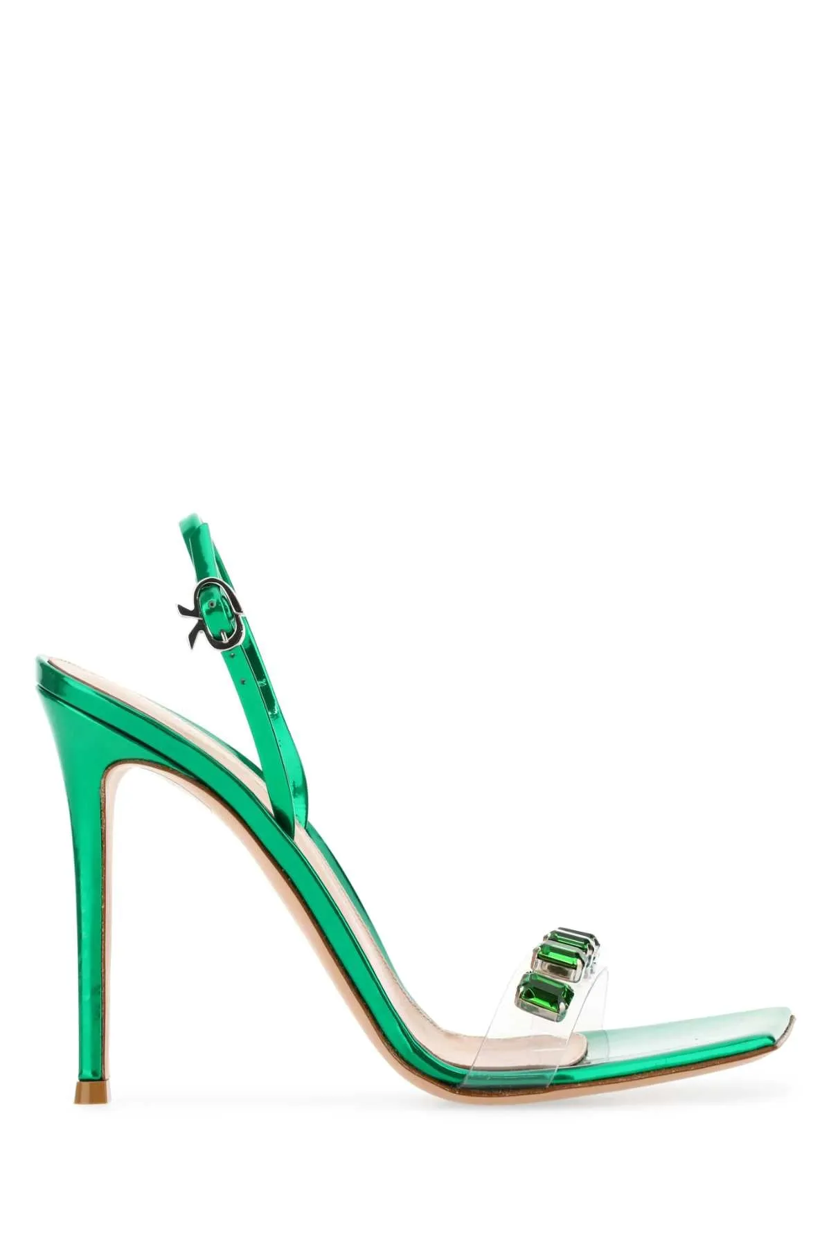 Gianvito Rossi Green Leather And Pvc Ribbon Candy Sandals