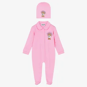 Girls Pink Cotton Babygrow & Hat Set