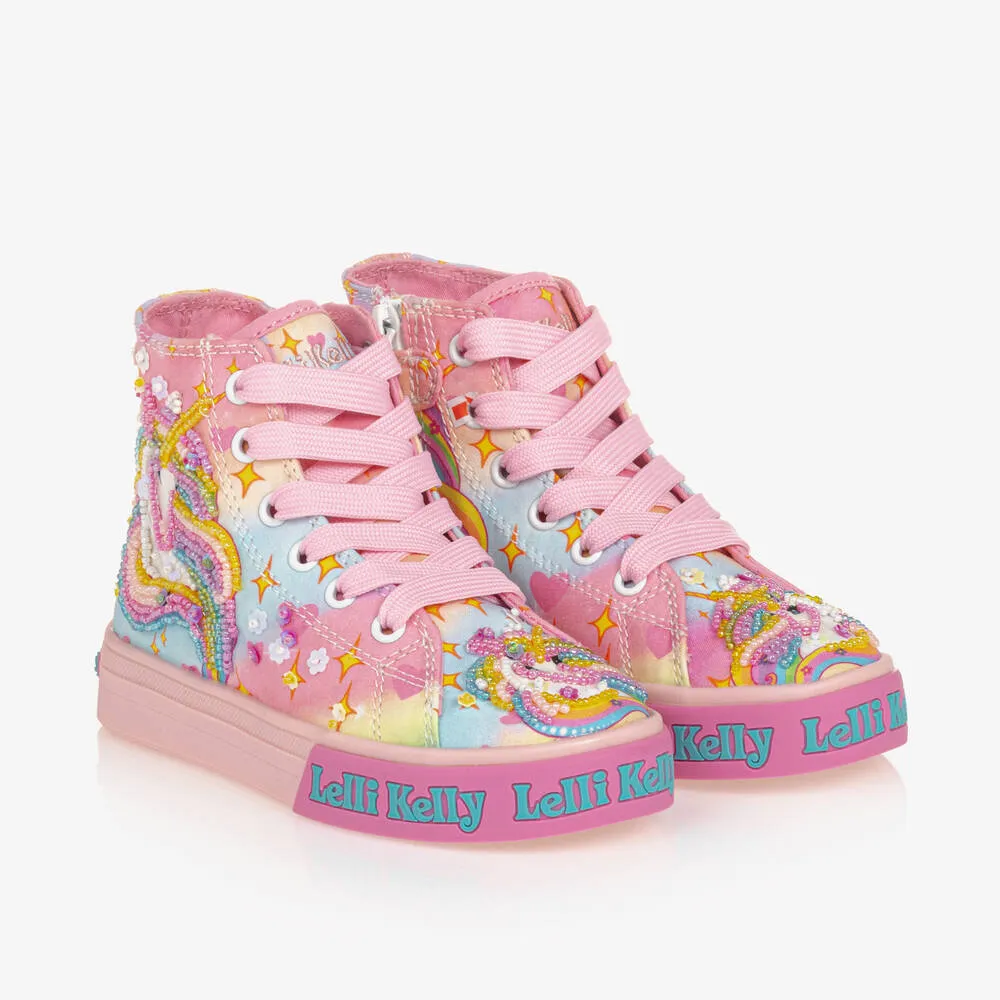 Girls Pink Unicorn High-Top Trainers