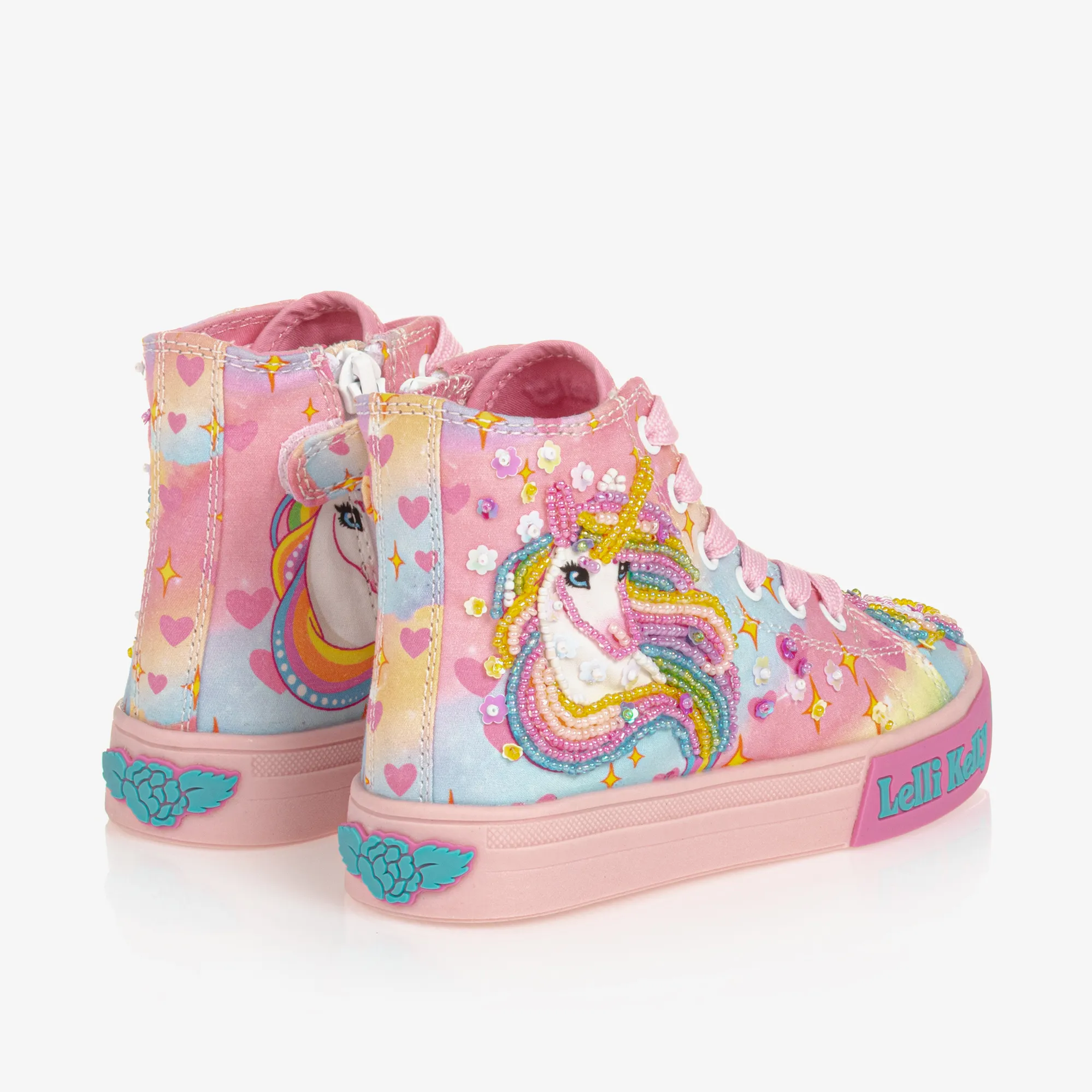 Girls Pink Unicorn High-Top Trainers