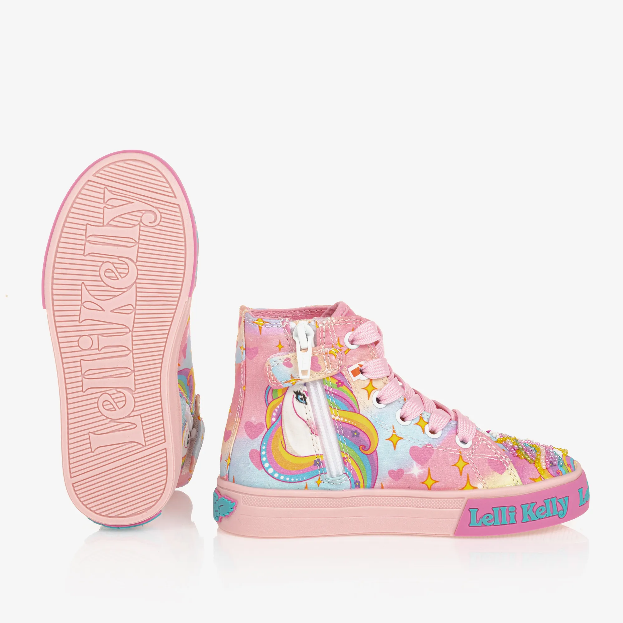 Girls Pink Unicorn High-Top Trainers