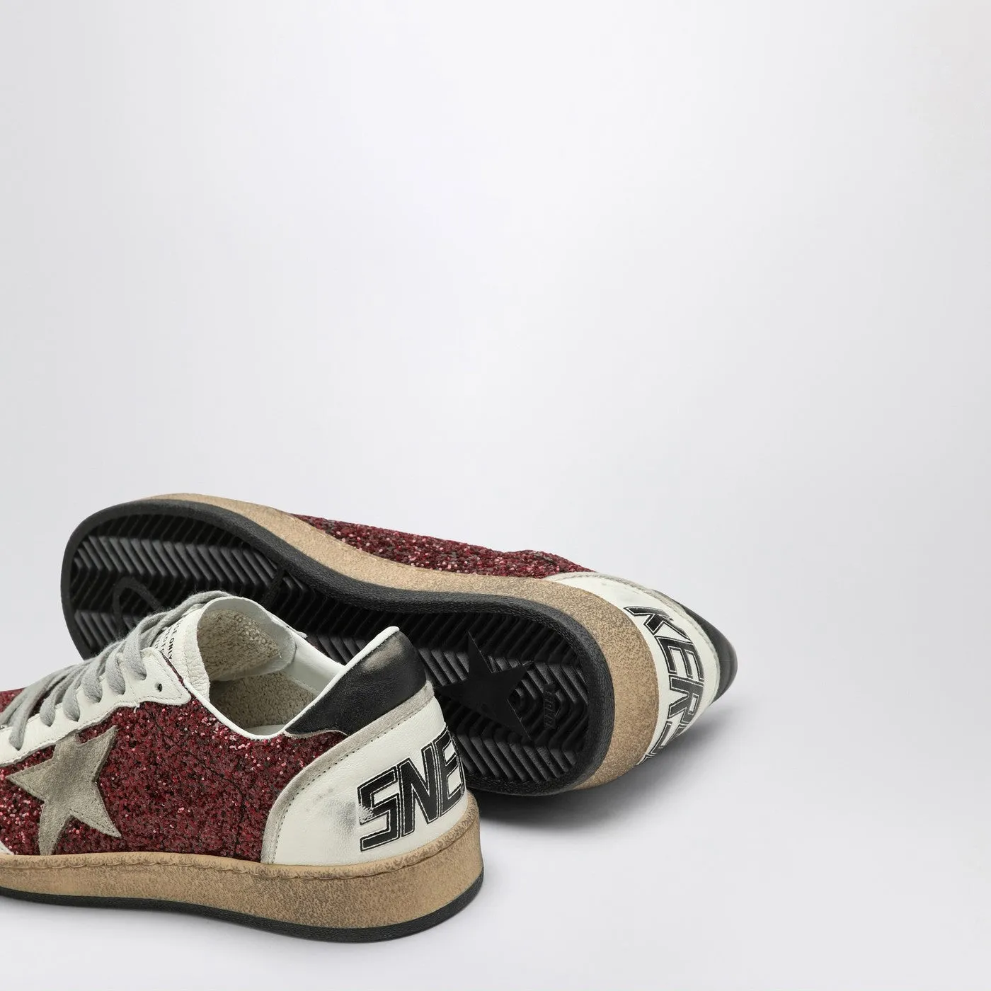 Golden Goose    Golden Goose Sneakers Ball Star With Burgundy Glitter