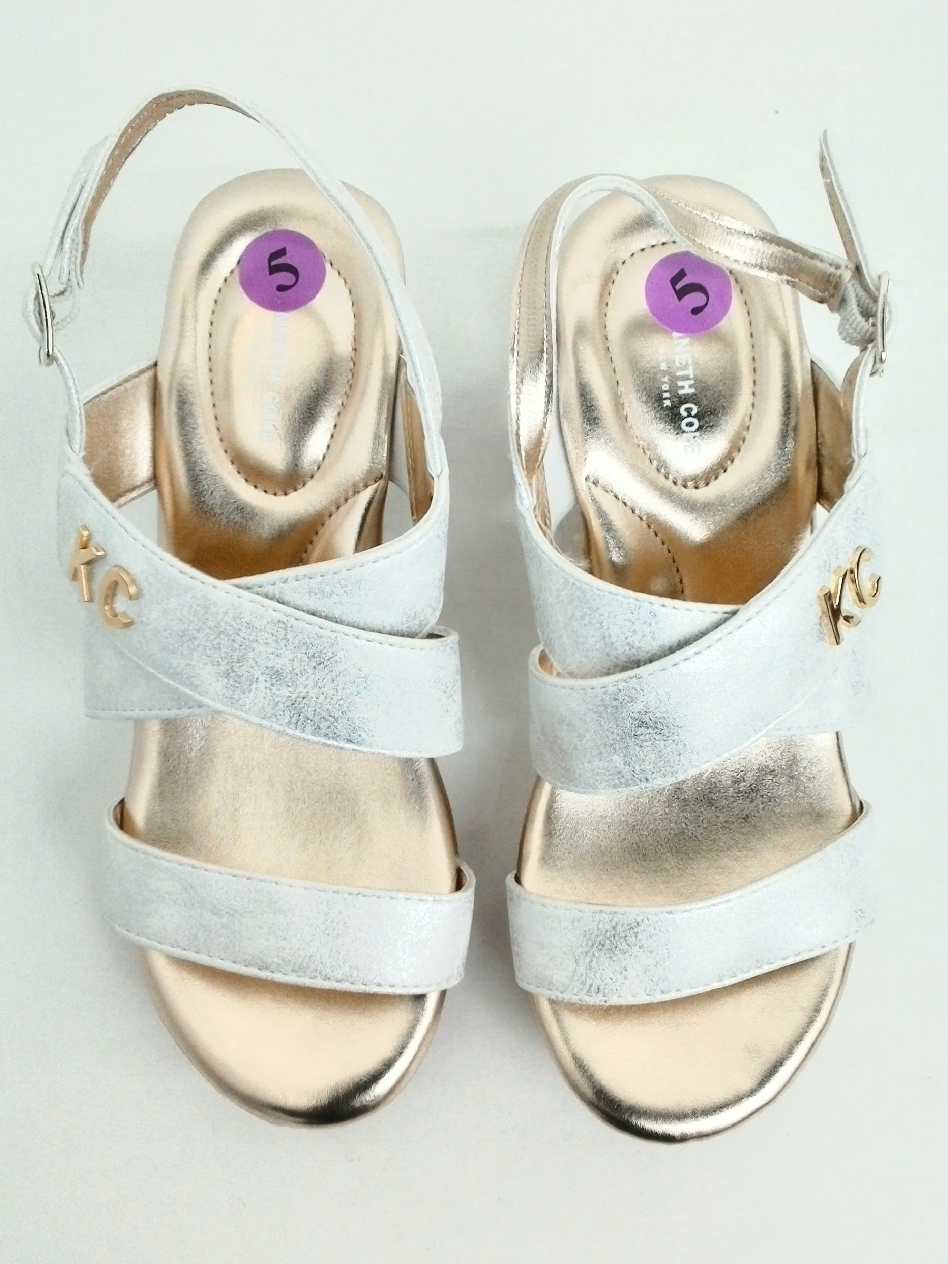 Kenneth Cole Women's White/Gold Wedge Sandals Size 5