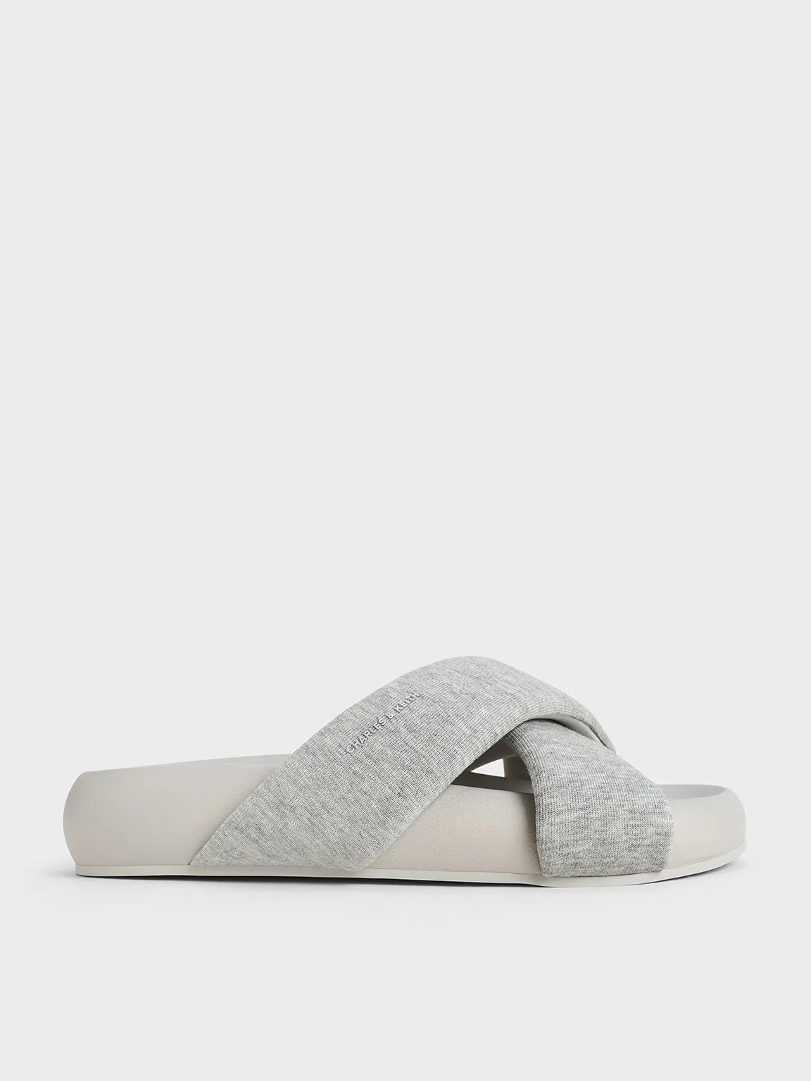 Lumi Textured Crossover-Strap Slide Sandals - Light Grey