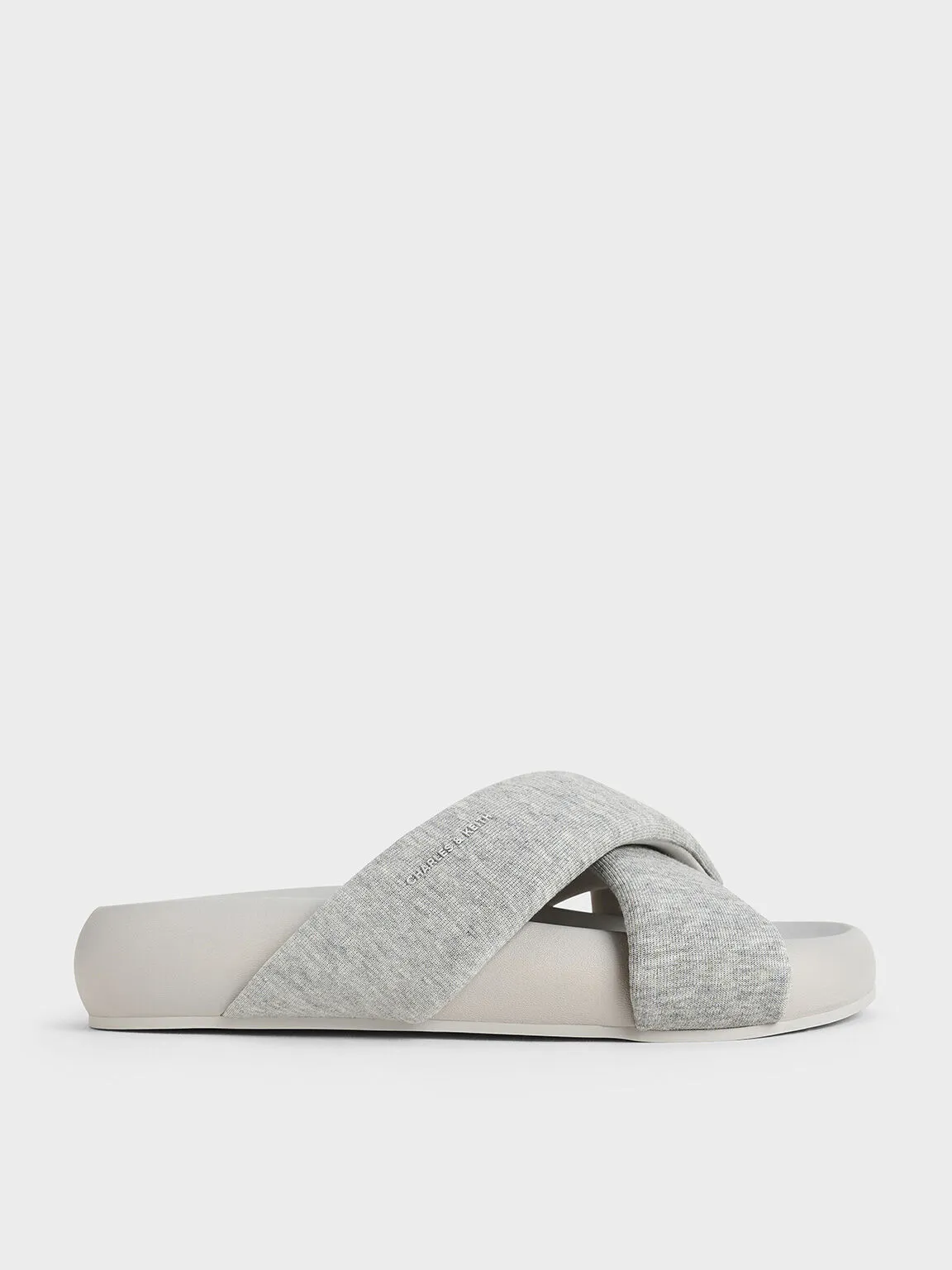 Lumi Textured Crossover-Strap Slide Sandals - Light Grey