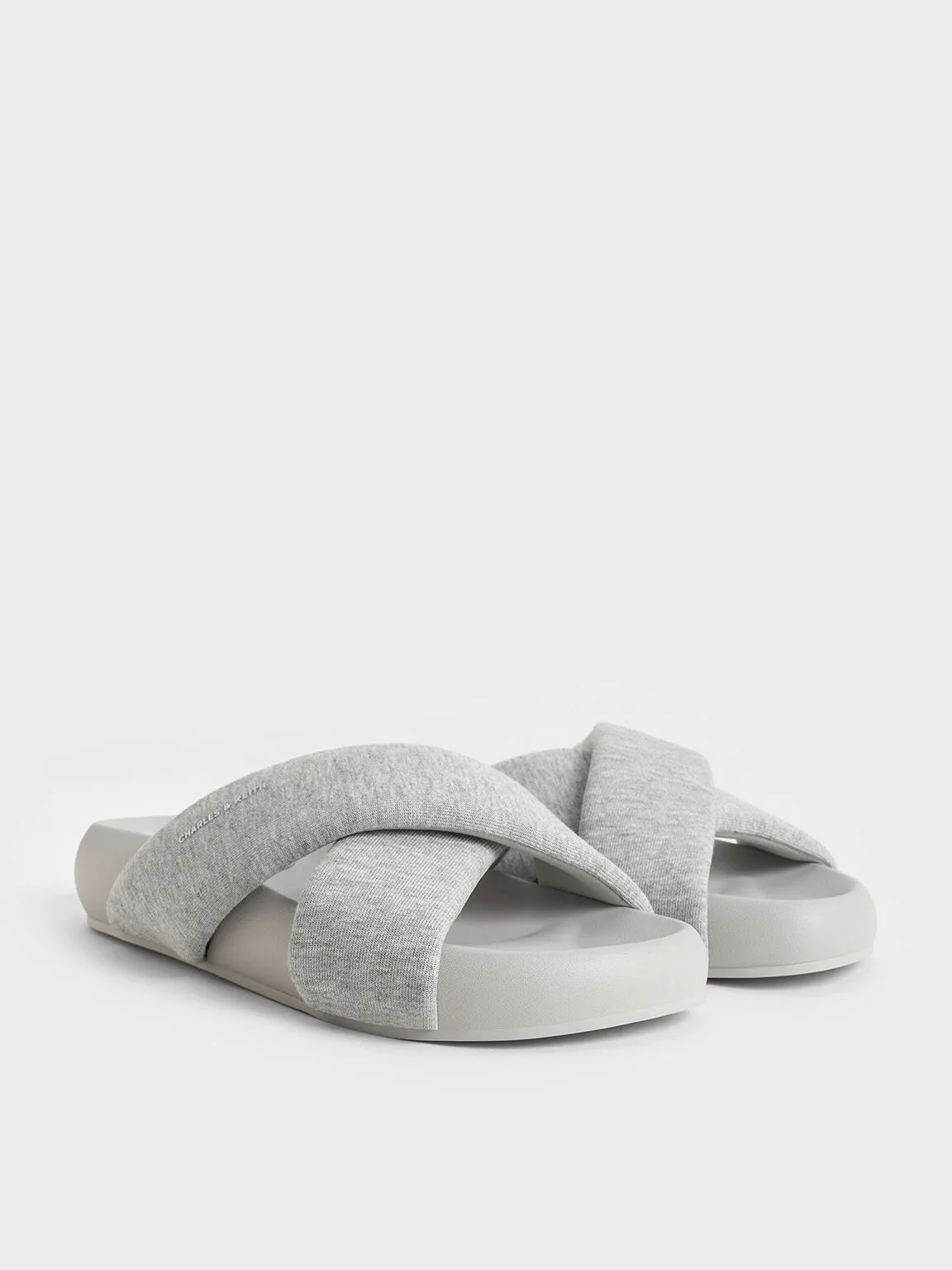 Lumi Textured Crossover-Strap Slide Sandals - Light Grey