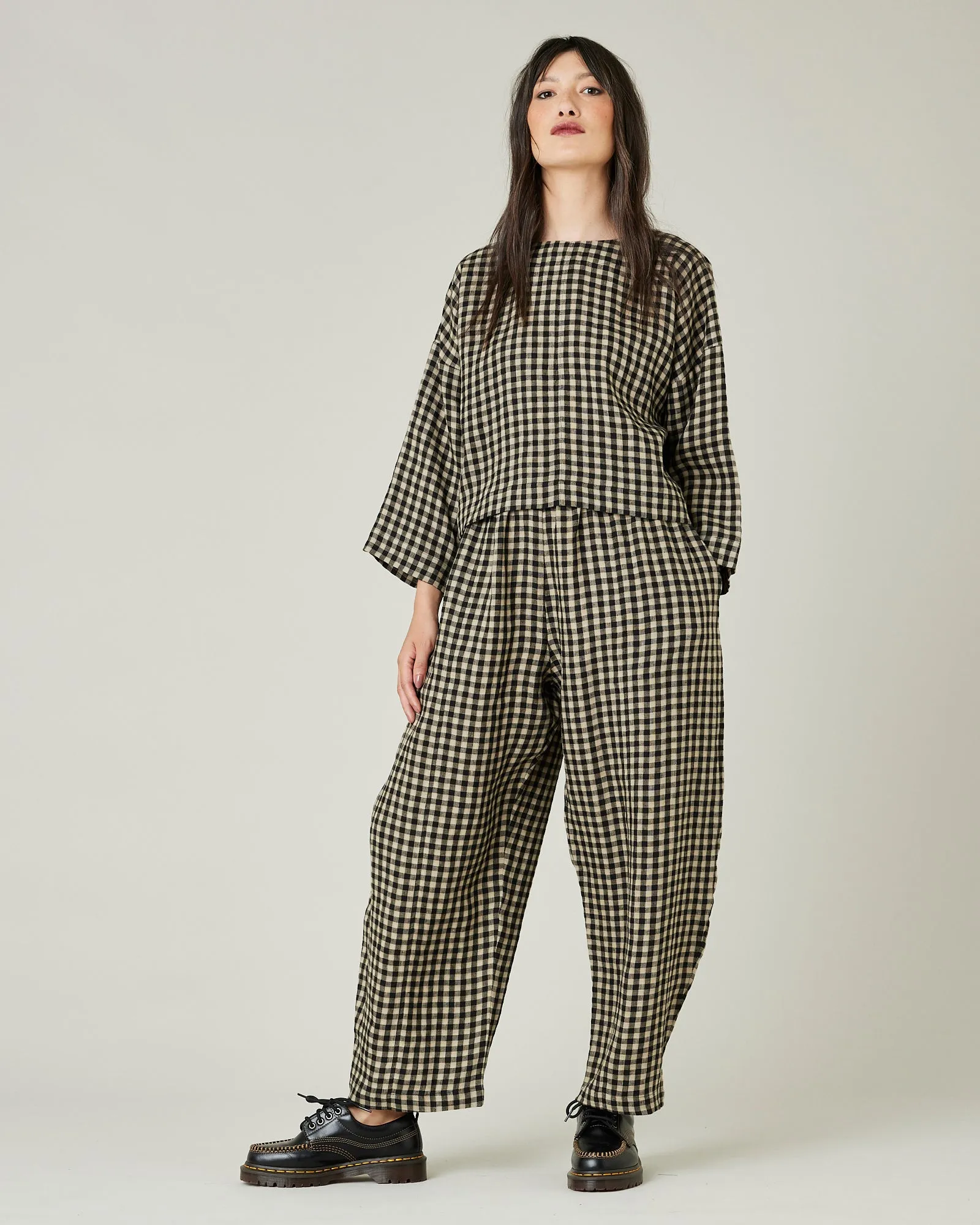 Mabel Black & Ecru Check Linen Trousers