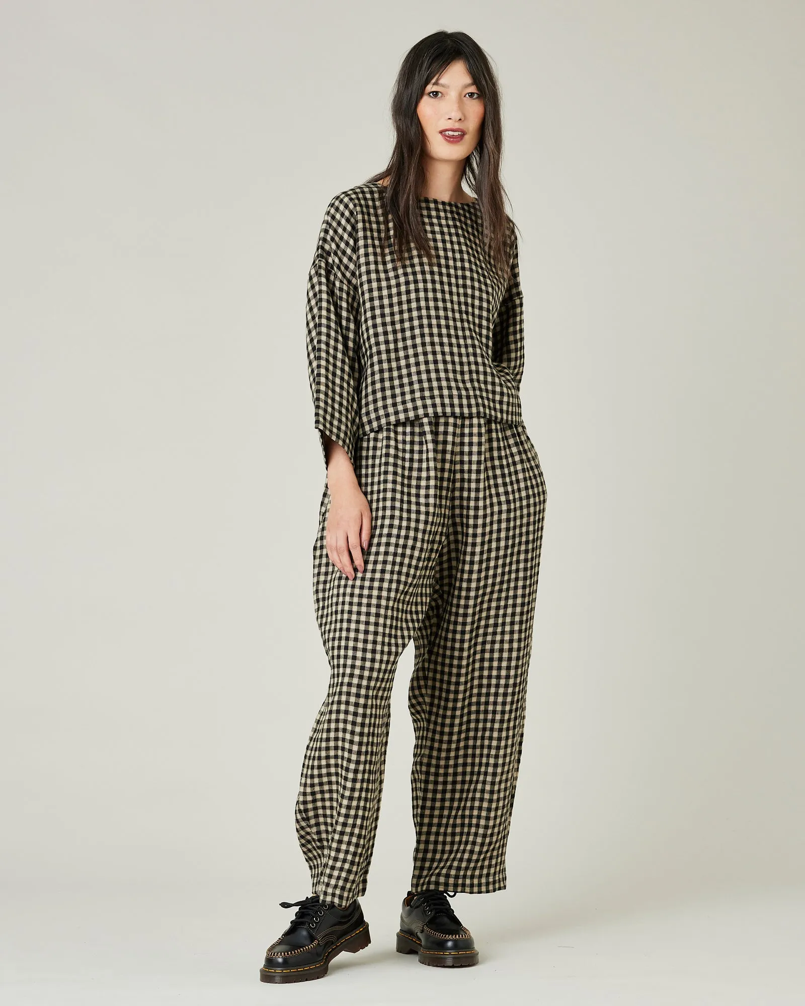 Mabel Black & Ecru Check Linen Trousers