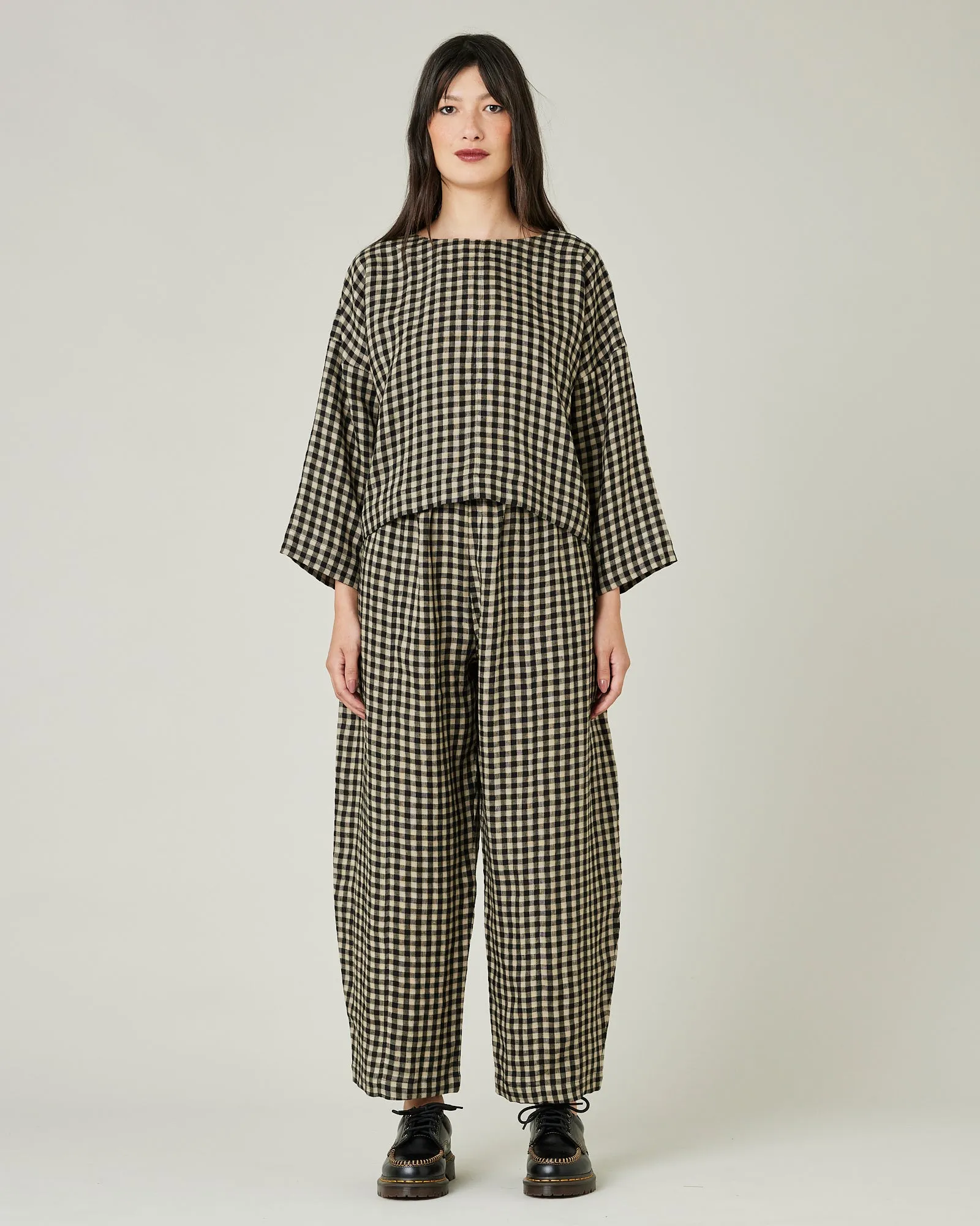 Mabel Black & Ecru Check Linen Trousers