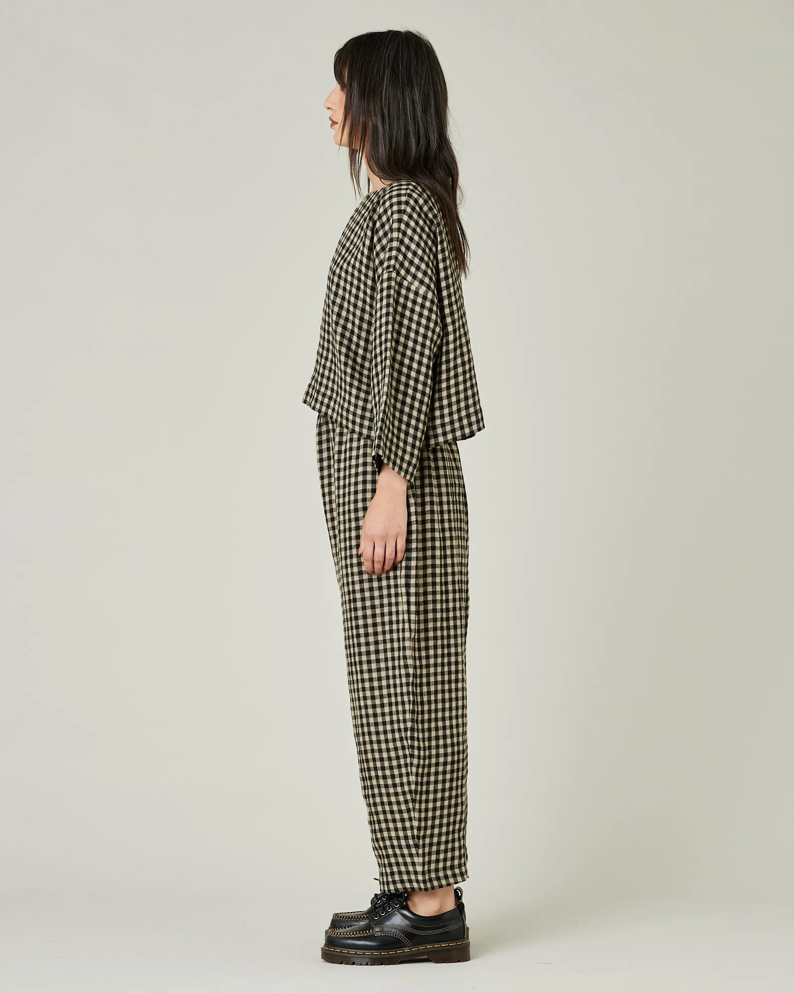 Mabel Black & Ecru Check Linen Trousers